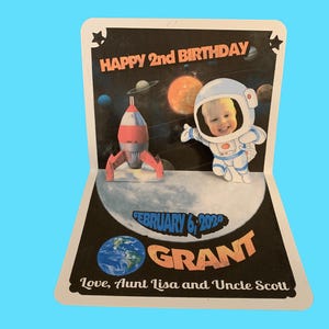 Astronaut / Space Theme BOBBLEHEAD Birthday Pop Up Card personalized