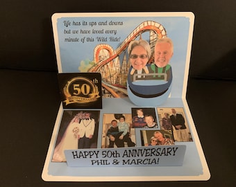 Anniversary Bobblehead pop up card with Roller Coaster theme