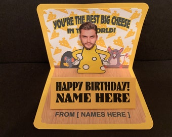 BOBBLEHEAD Big Cheese Birthday pop up card personalized