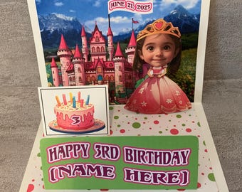 Princess Birthday BOBBLEHEAD Pop Up Card personalized