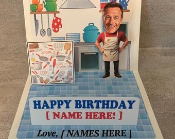 Home Chef / Cooking Birthday BOBBLEHEAD pop up card personalized