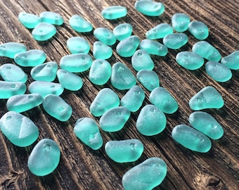 10-15 mm Perles de verre de mer percées haut de gamme, pendentifs perles de verre de mer vert turquoise, boucles d'oreilles perles