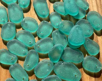 10-12mm top drilled sea glass beads pendants seaglass light aqua jewelry making earrings
