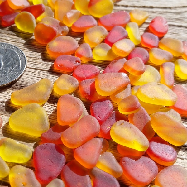 Orange Red Yellow multicolored 10-16mm 0.4"-0.6" Jewelry Quality Thin Flat Tiny sea glass orange