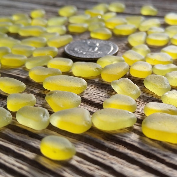 bright lemon yellow sea glass 10-16mm   tiny sea glass yellow jewelry gems jewelry supply jewelry making stones yellow sea glass