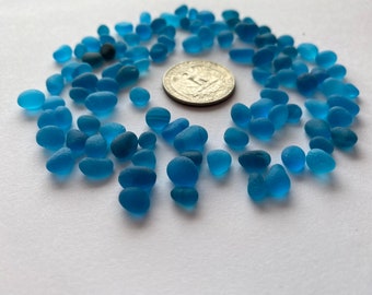 very tiny sea glass pebbles bright deep aquamarine blue sea glass jewelry stones jewelry making