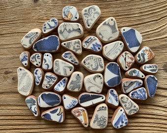 15-45mm beads charms pendants color mix random selection drilled tumbled ceramic pottery beads pendants sea pottery beads
