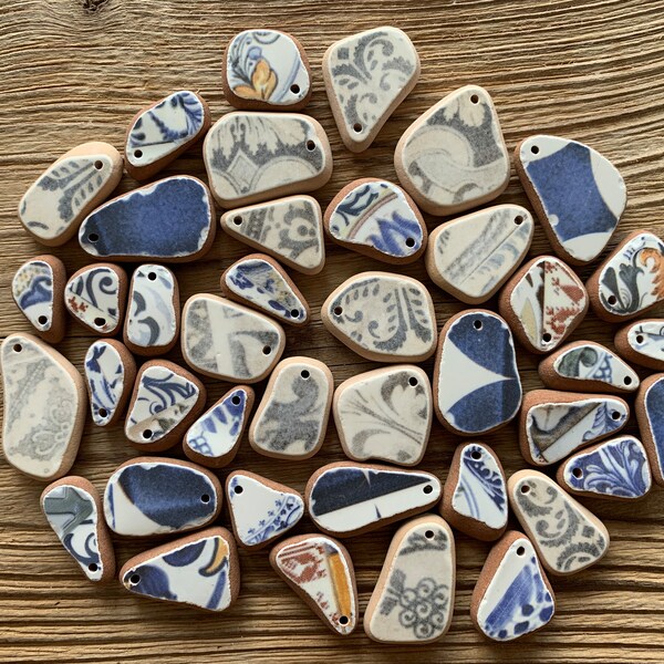 15-45mm beads charms pendants color mix random selection drilled tumbled ceramic pottery beads pendants sea pottery beads