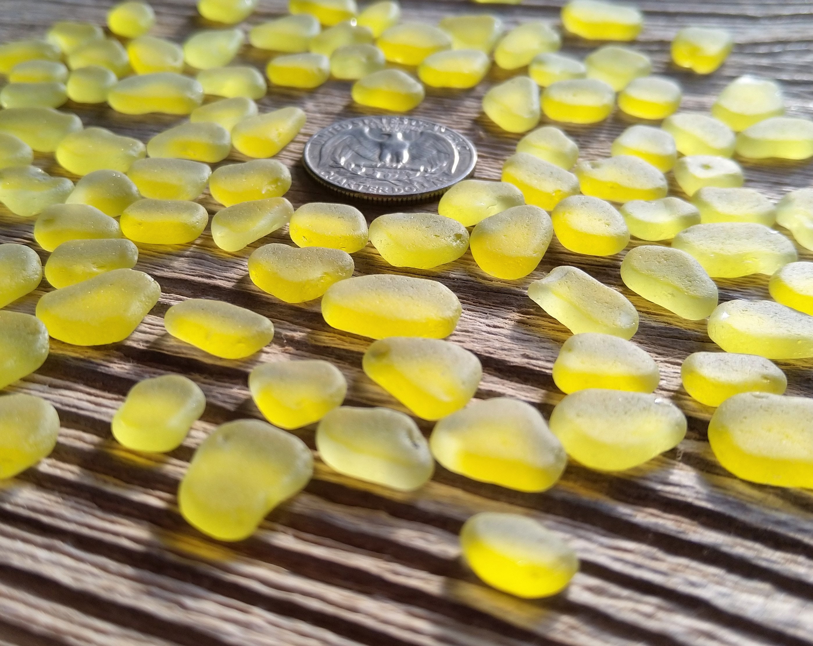 yellow sea beach glass 20 pieces lots 14-18 mm jewelry use 