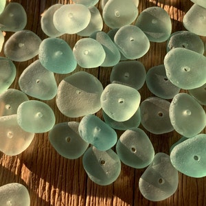 Drilled Glass Beads light seafoam green blue 10-15mm center drilled sea glass seafoam beads seaglass beads