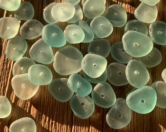 Drilled Glass Beads light seafoam green blue 10-15mm center drilled sea glass seafoam beads seaglass beads