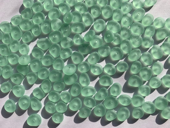 5-9mm center drilled sea glass beads jewelry making beads seafoam blue