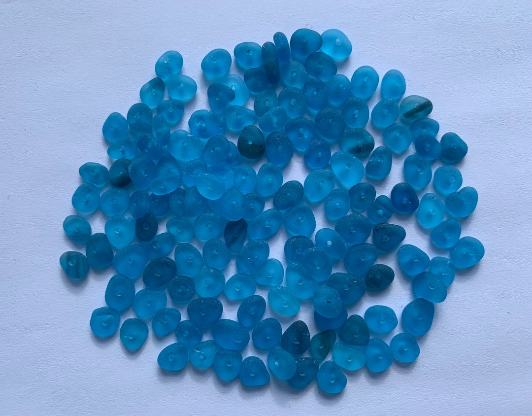 510mm Center Drilled Sea Glass Beads Very Tiny Tumbled Blue Sea Glass