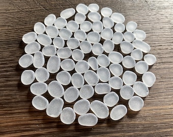 Small Flat Clear White sea glass 14-17mm sea glass white