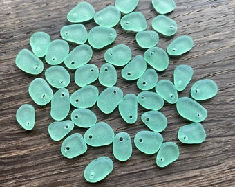 8-11mm Top drilled Very tiny sea glass Beads pendants Light Green Seafoam