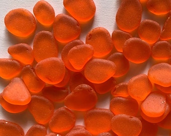 10-14mm tiny tumbled orange sea glass orange light hot bright red sea glass flat pieces