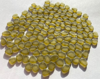 9-14mm tiny small flat tumbled sea glass light olive green