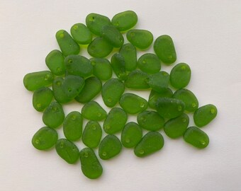 Beads Very Tiny 7-11mm Top Drilled Sea Glass beads  seaglass pendants earrings beads jewelry beads light moss