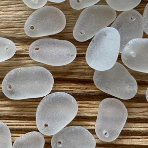 10-15mm top drilled sea glass beads white clear sea glass pendants