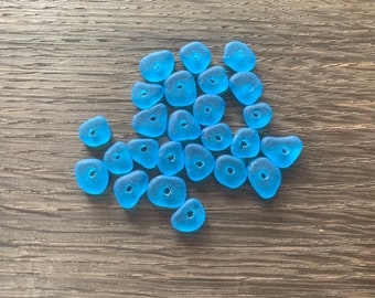 5-9mm blue beads drilled tumble glass beads sea glass beads aquamarine drilled sea glass blue