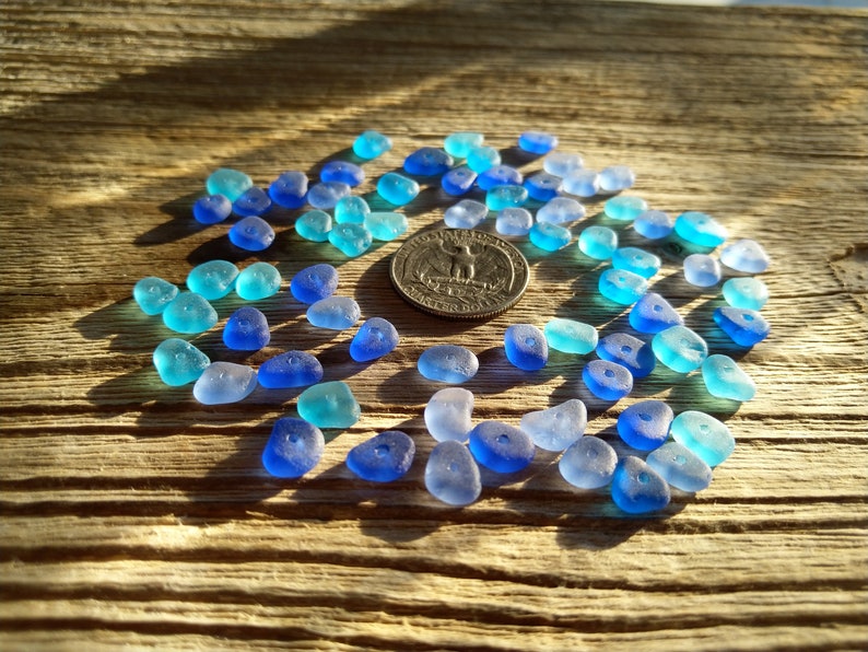 510mm Very Tiny Tumbled Sea Glass Beads Mix Blue Colors Sea Etsy