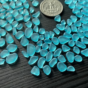 blue sea glass blue flat very tiny 4-10mm light electric blue