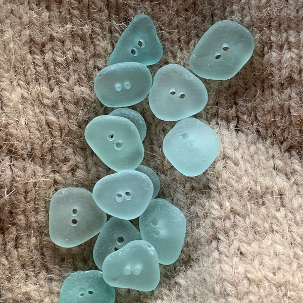 10-14mm 2 holes buttons glass seafoam blue glass buttons sea glass beads blue seafoam teal