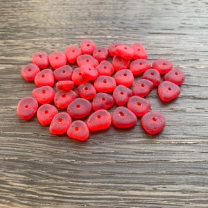 6-9mm center drilled sea glass beads Red Sea glass red tiny sea glass jewelry beads red glass beads