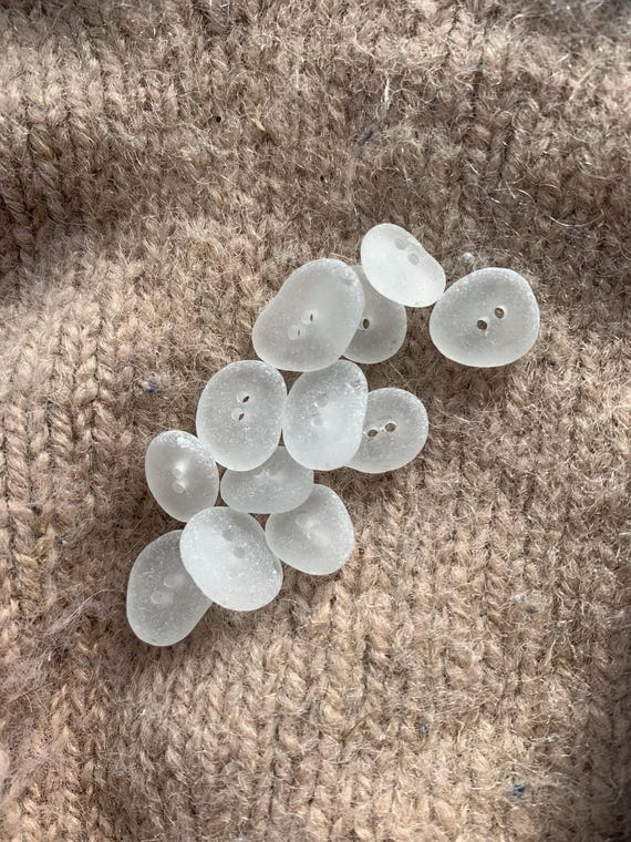 tiny small 2 holes buttons glass white clear glass buttons sea glass beads white clear frosted tumbled sea glass drilled 12-16mm