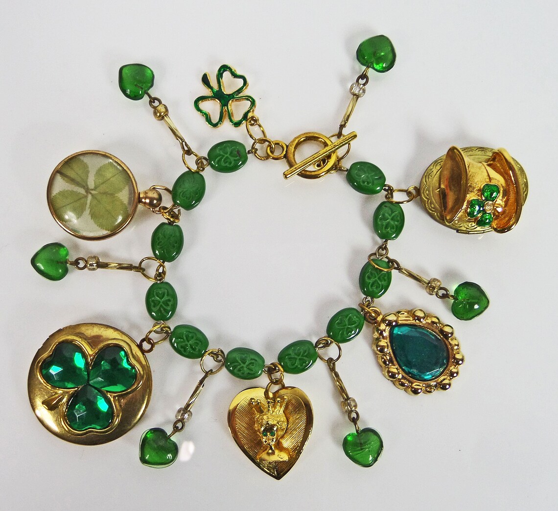Handmade Irish Charm Bracelet 7 Locket Lucky Four Leaf Etsy