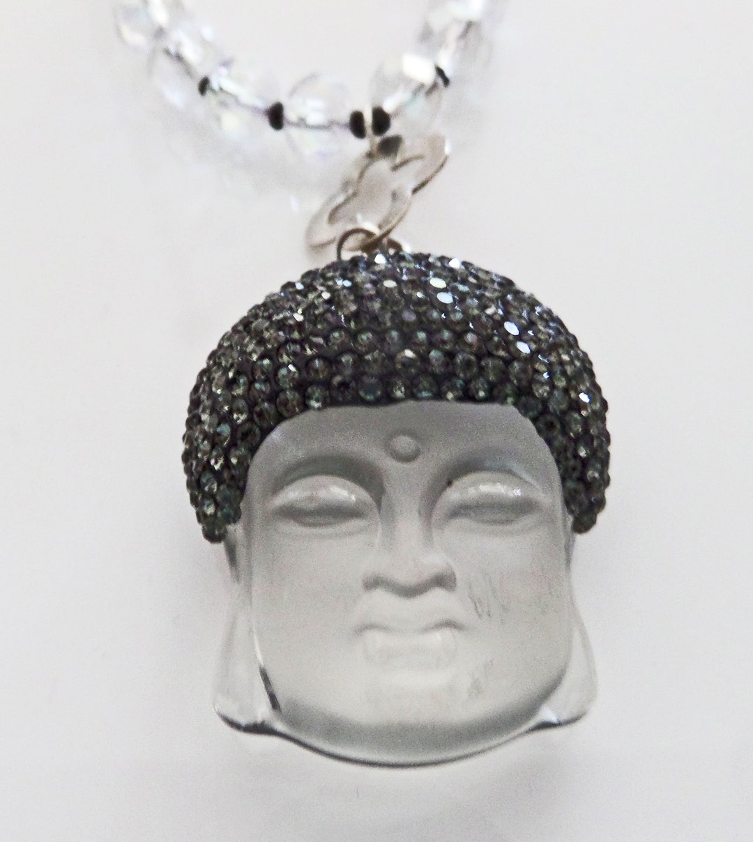 Carved Quartz Crystal Buddha Pendant Necklace Black Pave - Etsy