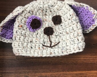 Purple puppy hat- baby size
