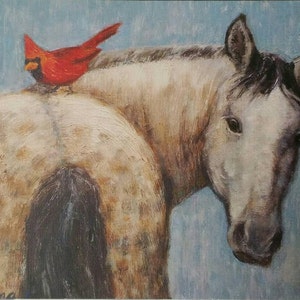 4 pack of note cards - Horse and bird artwork, horse cards, gift for horse lovers, bird cards, art cards, small gift