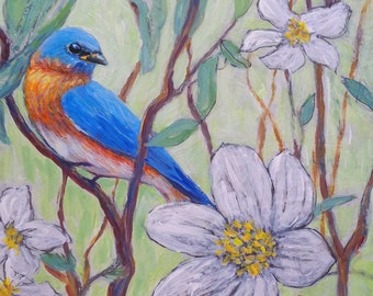 Note cards with bluebird, bird art, cards with flowers, art card, small gift