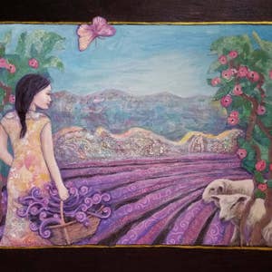 Lavender Painting, woman in landscape, lavender art, lavender print