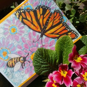 Note cards, Butterfly, Honey bee, Card set, Foral card, Cards with flowers, Gift card, Art card, Greeting card, Small gift