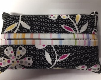 Tissue Holder- Black with Flowers