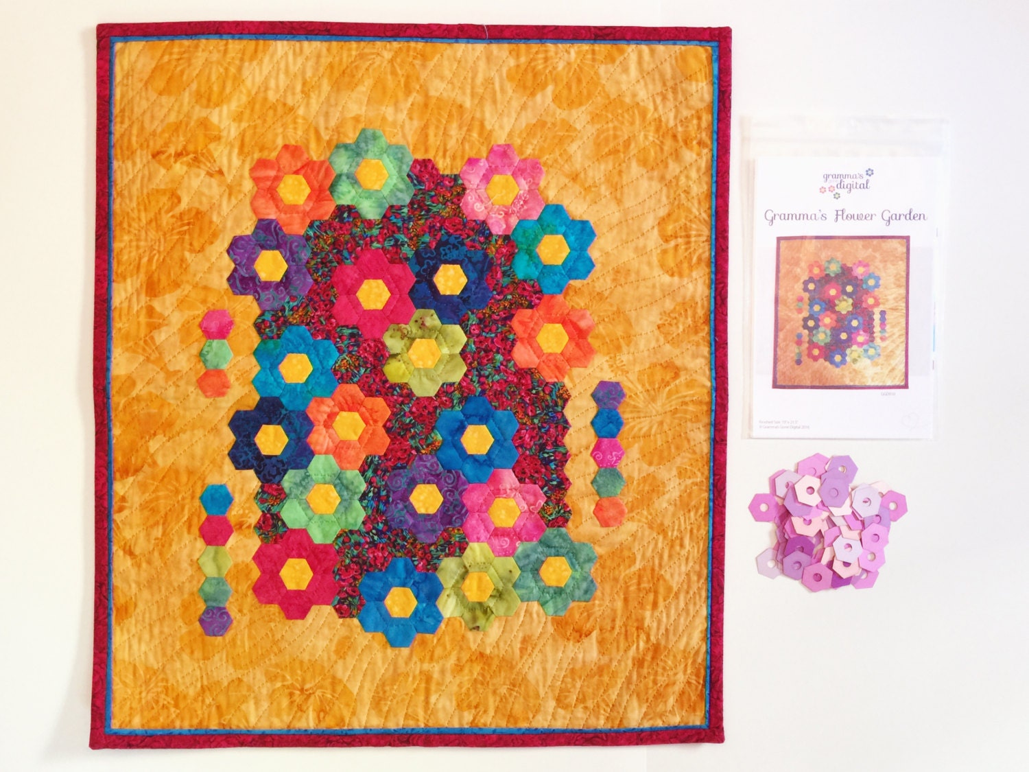 Gramma's Flower Garden Quilt Pattern, Grandma's Flower Garden Etsy