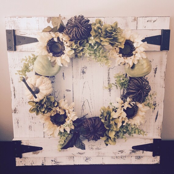 Barn Door Wreath Holder Distressed White Etsy