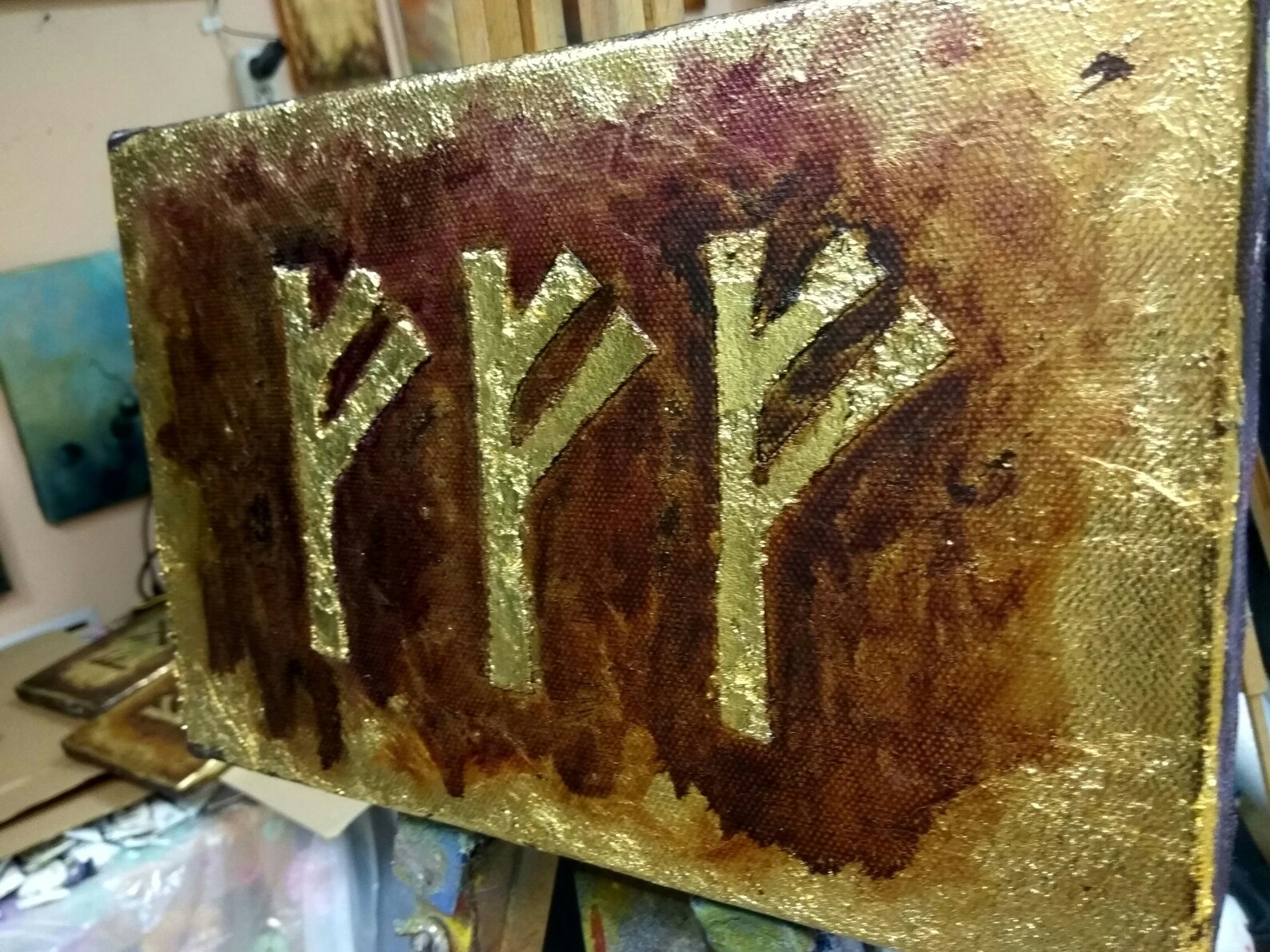 Lucky Charms Viking Runes Gold Leaf Painting Celtic Runes Etsy