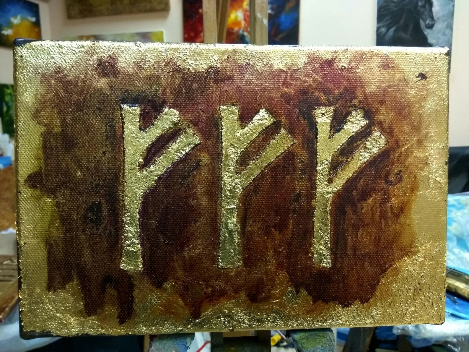 Lucky Charms Viking Runes Gold Leaf Painting Celtic Runes Etsy