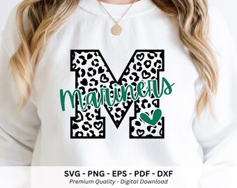 Mariners Mascot Png Svg, Trendy Sports Shirt, Preppy Mariners, School Spirit Png, Leopard Alphabet M, Digital Download