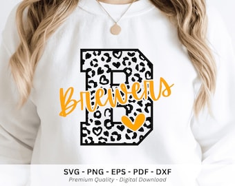 Brewers Mascot Png Svg, Trendy Sports Shirt, Preppy Brewers, School Spirit Png, Leopard Alphabet B, Digital Download