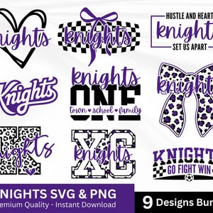 Ritter SVG Png Bundle Set, Ritter-Shirt-Design, Schulmaskottchen Png-Bundle, Team Pride SVG Spieltag Lila Digitaler Download