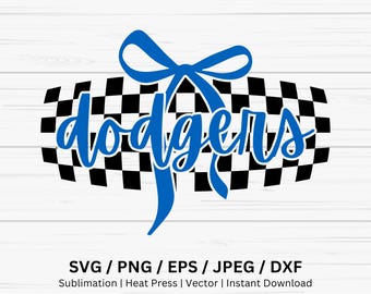 Imagen PNG de la mascota a cuadros de los Dodgers con lazo, mercancía de los Dodgers, archivo de corte de imágenes prediseñadas, lazo de los Dodgers SVG, equipo universitario de los Dodgers, diseño de nombre de equipo