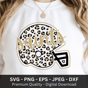 Saints Football Helmet Svg, Saints Helmet Png, Sublimation Designs, Game Day Png, Leopard Print Helmet, Saints Shirt Png, Saints DTF DTG
