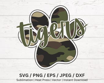 Tigers Paw Camo Maskottchen Png Digital Download, High School Team Maskottchen, Tigers Cursive svg, Team Pride Shirt Png Sublimation, Tigers Fan