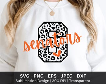 Senators Shirt Png, Leopard Alphabet Svg, Mascot t-shirt, Team Spirit Wear, Sublimation Designs