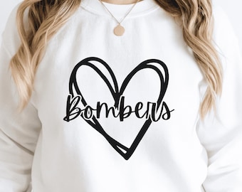 Bombers Png, School Spirit Svg, Back To School, Bombers Heart Mascot Svg, Bombers Pride Shirt, Digital Download Png
