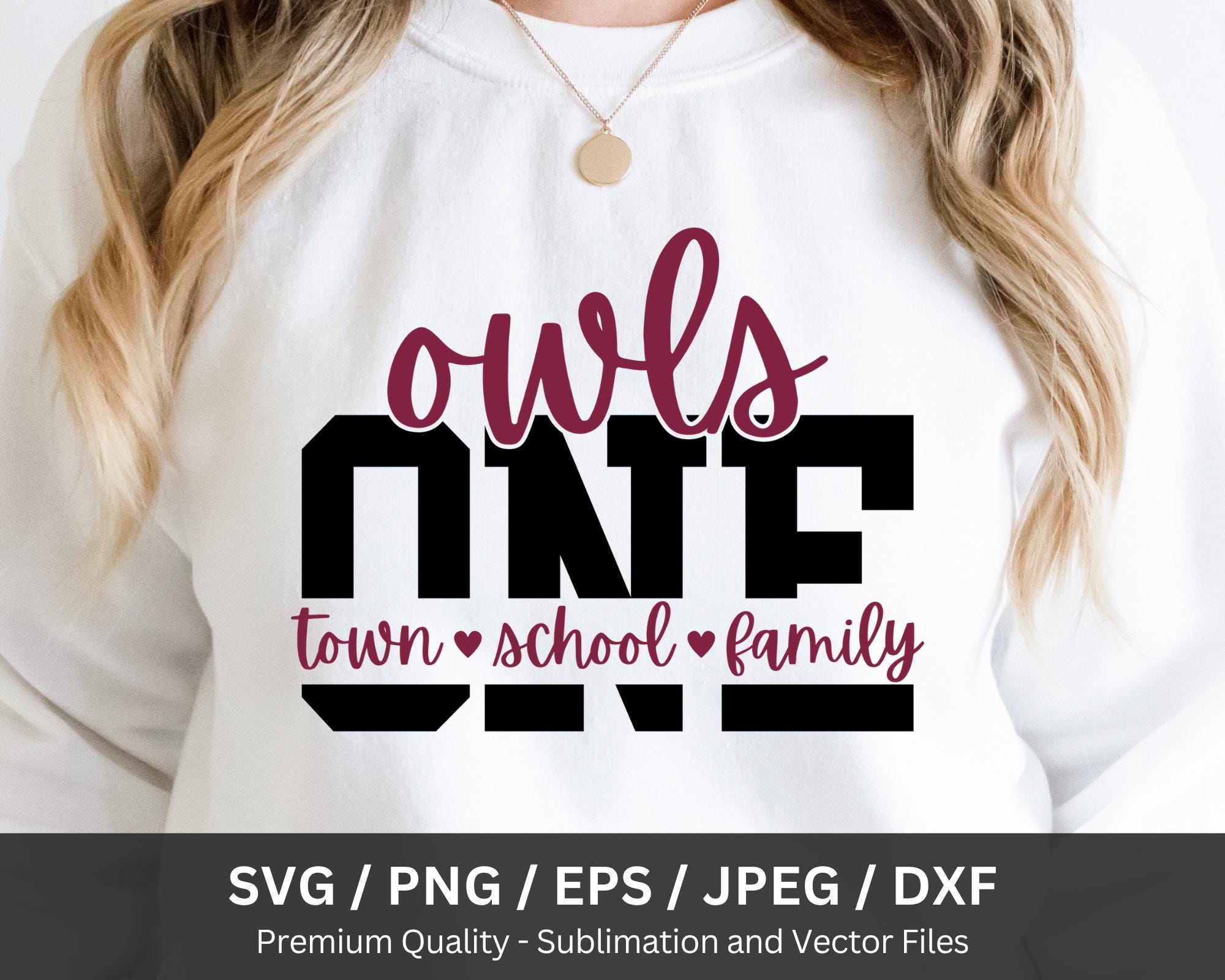 Owls One Town One School One Family PNG SVG, Owls Mascot Shirt Png, School Spirit Cheer, Sports Clip